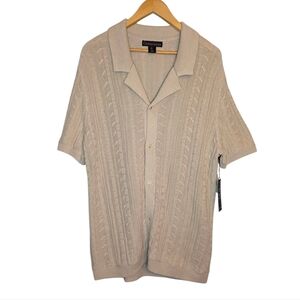 NWT Christian Lacroix Men's Linen Mix Button Up Short Sleeve Sweater Size L